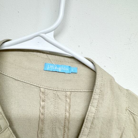 J. McLaughlin Khaki Vista Linen Blend Sky Button Up Snatched Waisted Jacket L - Picture 2 of 3